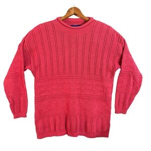 Vintage Prides Landing Pink Knit Roll Neck Sweater Textured Cotton Pullover Sz L